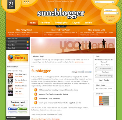 YOOtheme Sunblogger - Шаблон для Joomla 1.5