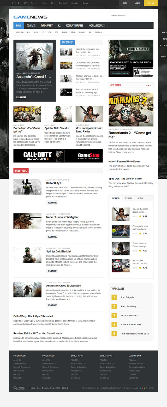 Шаблон GavickPro Game News Joomla шаблон GavickPro Game News