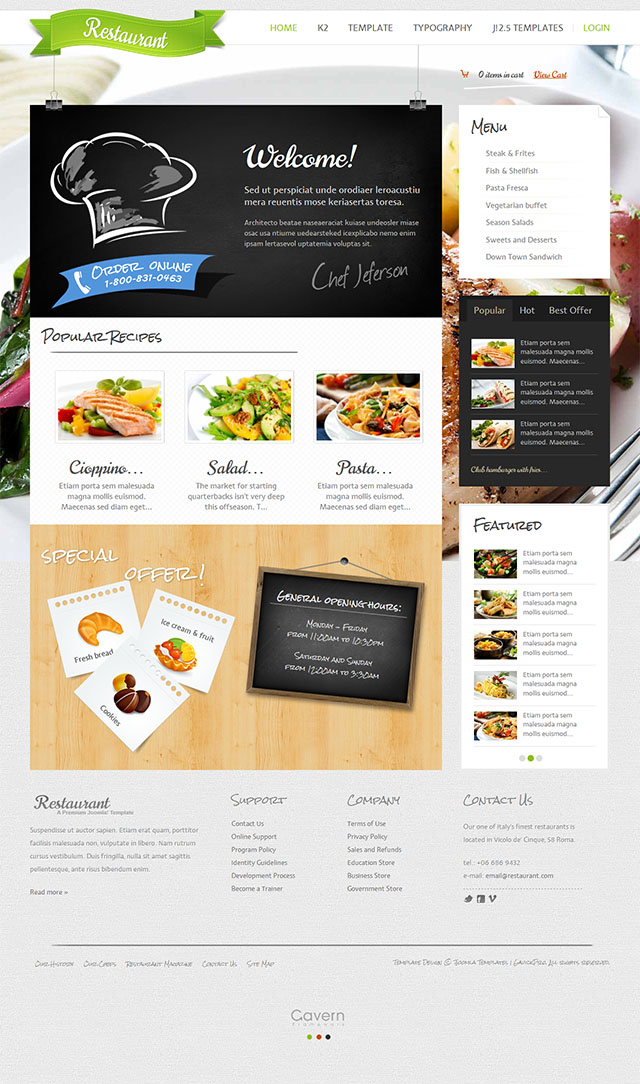 Joomla шаблон GavickPro Restaurant